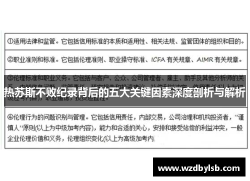 热苏斯不败纪录背后的五大关键因素深度剖析与解析